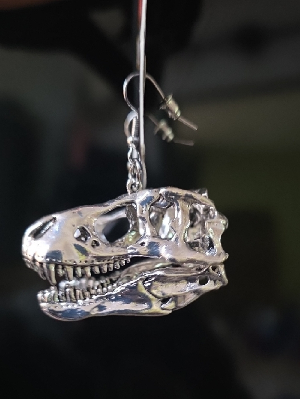 Bioworld Jurassic Park Silver Dinosaur Skull Earrings